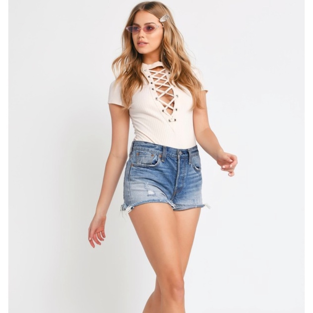 TOBI JANESSA BLUSH RIBBED BODYSUIT